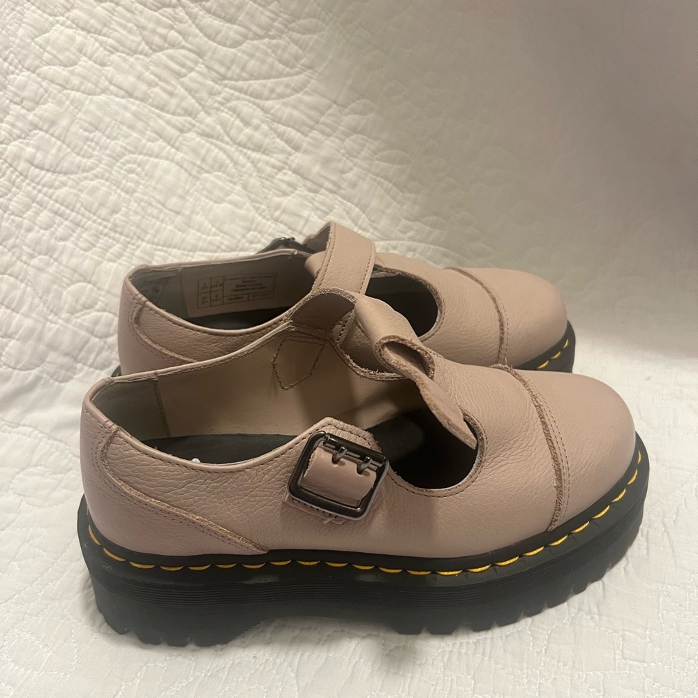 Dr. Martens Bethan Pisa Leather Platform Mary Janes, color taupe, Size 6